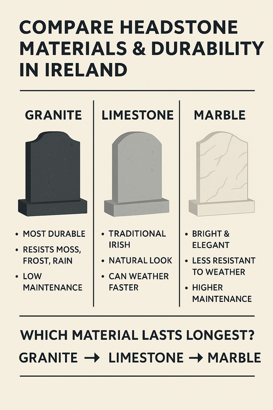 Headstone Materials in Ireland: Granite vs Limestone vs Marble